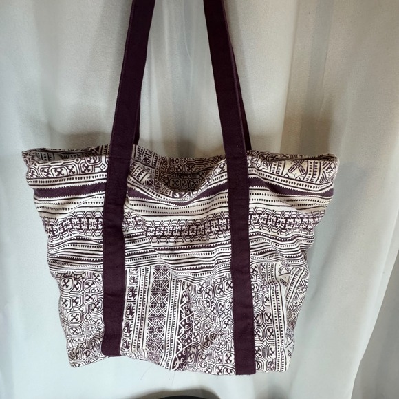 XL Tote Bag Geometric Print Canvas Shopper‎ Travel Beach Bag Purple White 12x15 - Picture 7 of 9